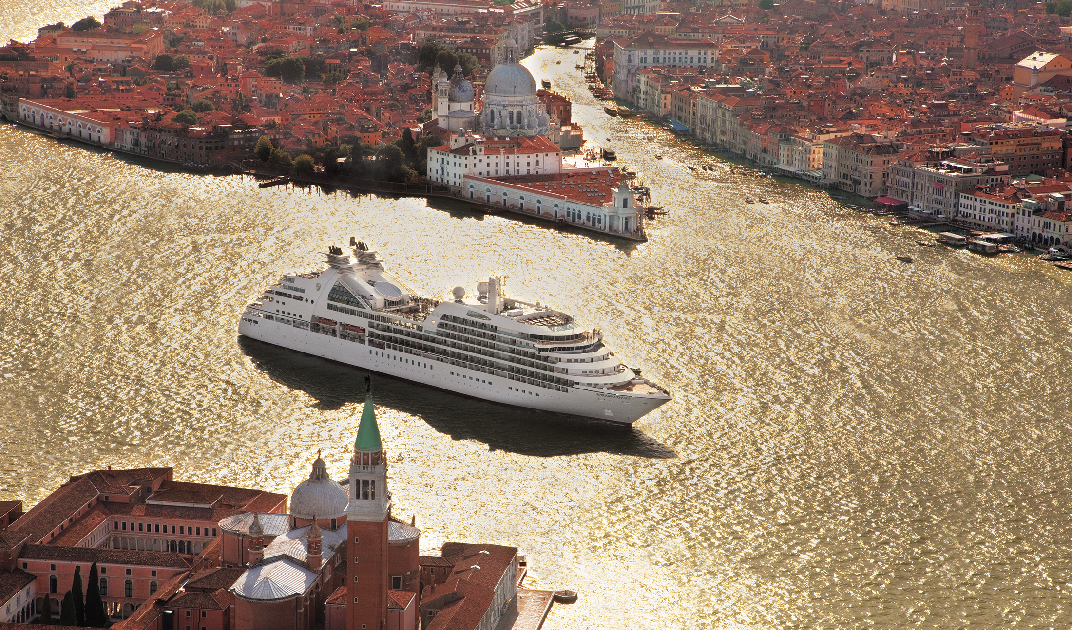 The Seabourn Odyssey - run by Seabourn Cruises - sails through Venice